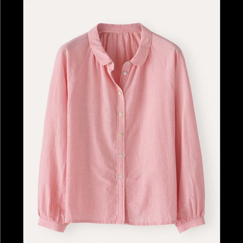 Poetry Pink Romantic cotton, kapok and linen striped button up minimalist blouse